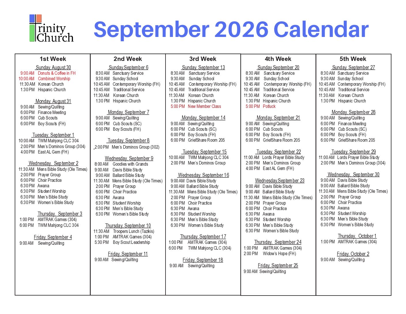  Events Calendar 
